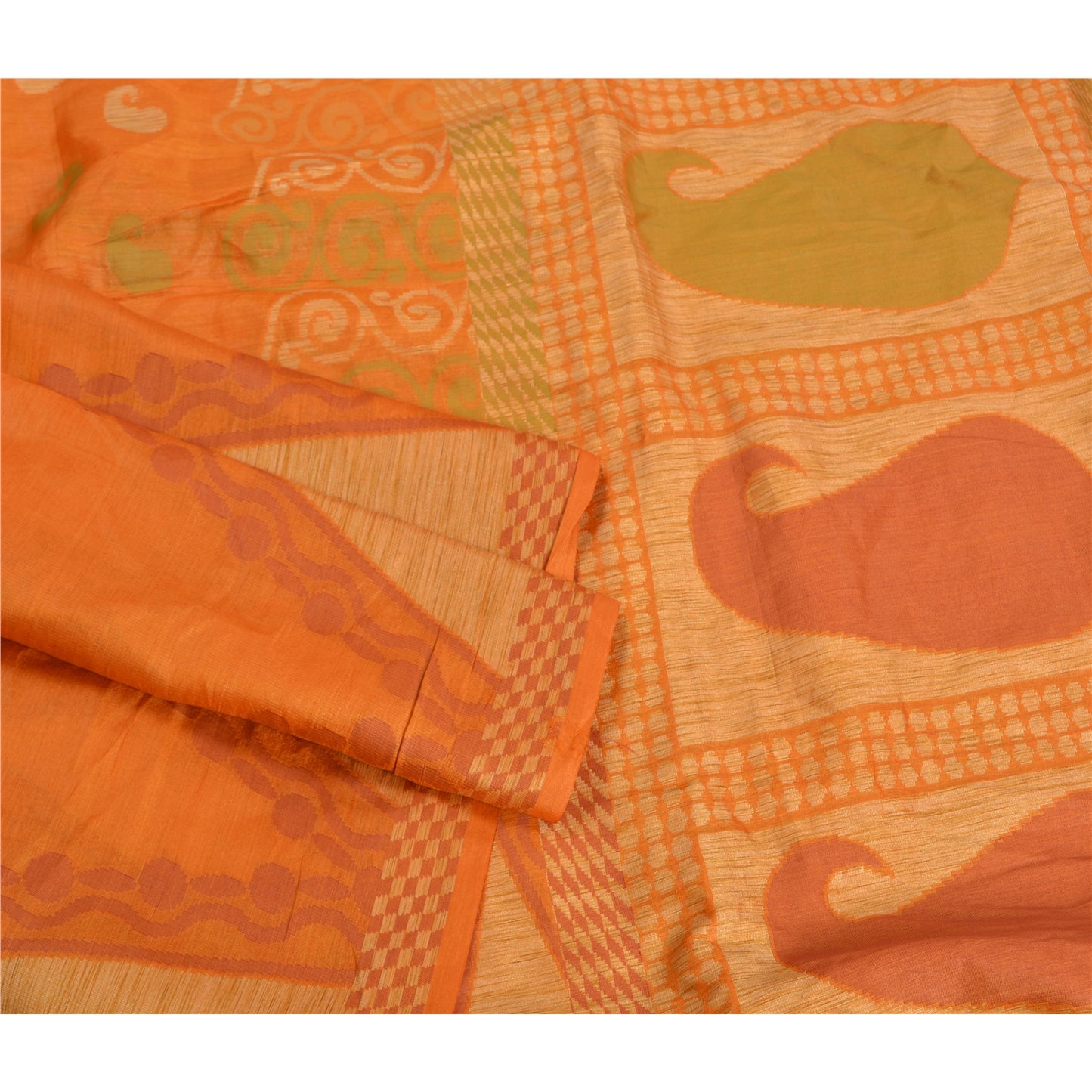 Sanskriti Vintage Saffron Indian Sarees 100% Pure Silk Woven Sari 5 YD Fabric