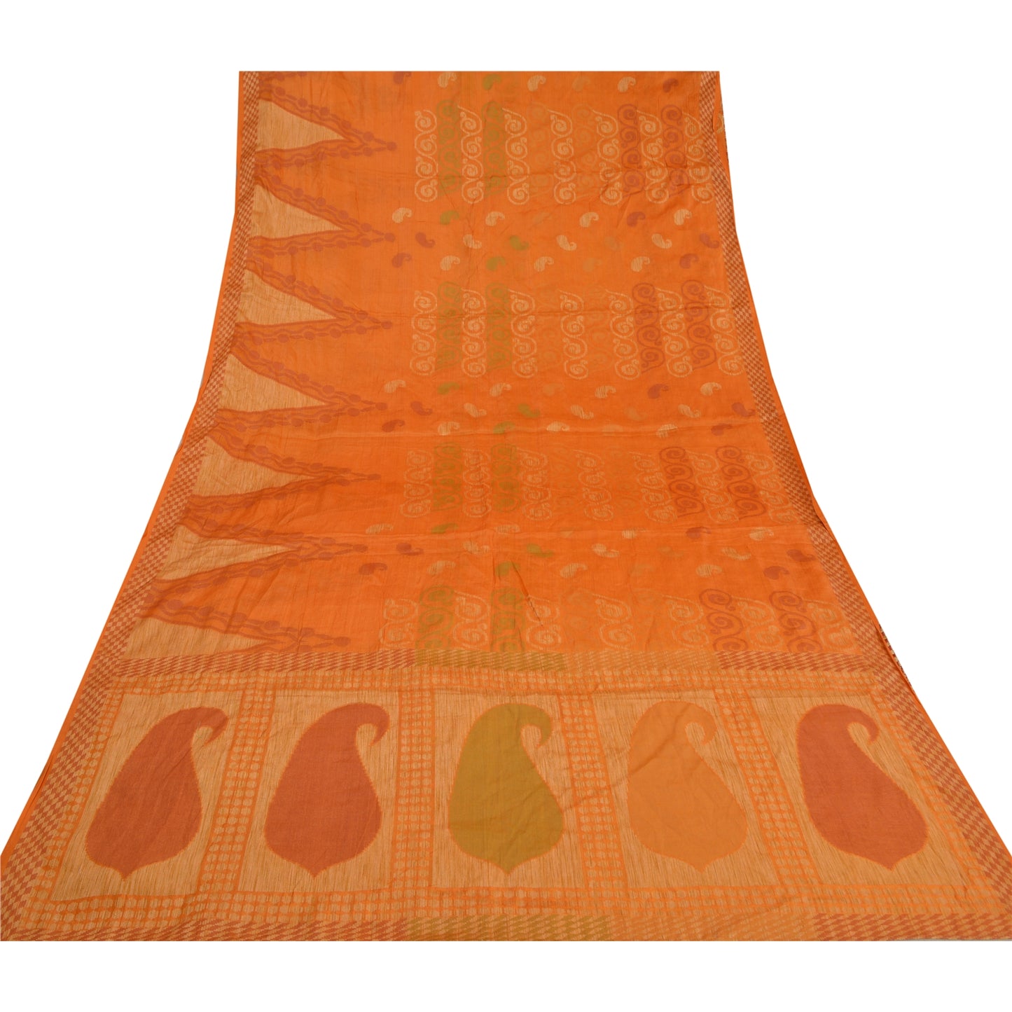 Sanskriti Vintage Saffron Indian Sarees 100% Pure Silk Woven Sari 5 YD Fabric
