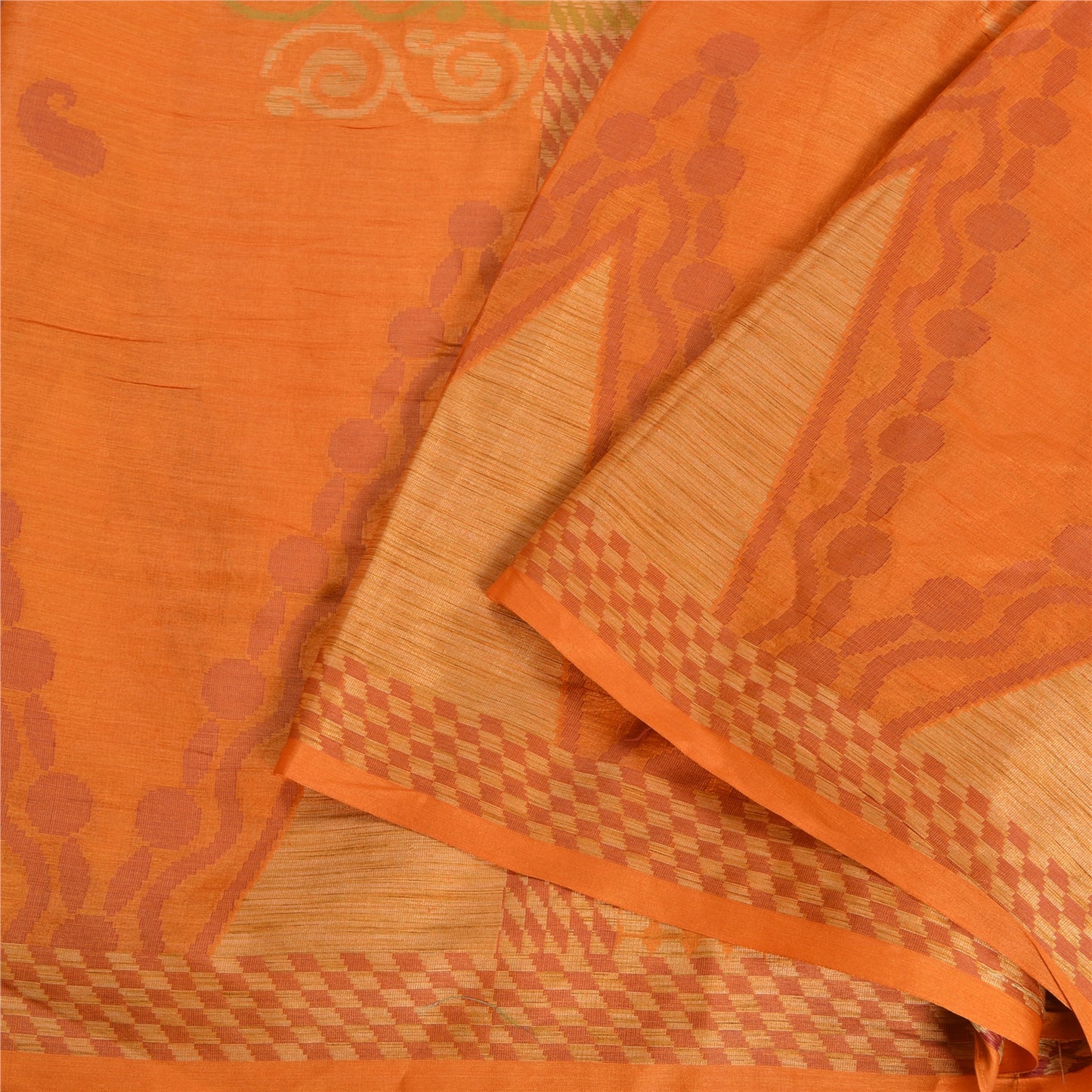 Sanskriti Vintage Saffron Indian Sarees 100% Pure Silk Woven Sari 5 YD Fabric