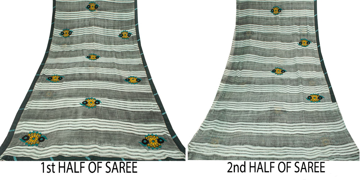 Sanskriti Vintage Embroidered-Printed Blend Georgette Saree Green Sari Fabric