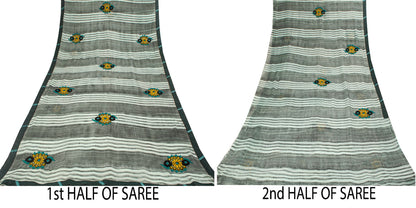 Sanskriti Vintage Embroidered-Printed Blend Georgette Saree Green Sari Fabric