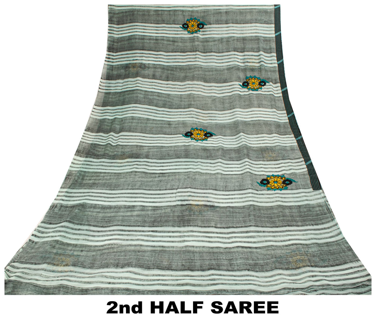 Sanskriti Vintage Embroidered-Printed Blend Georgette Saree Green Sari Fabric