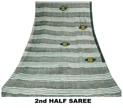 Sanskriti Vintage Embroidered-Printed Blend Georgette Saree Green Sari Fabric