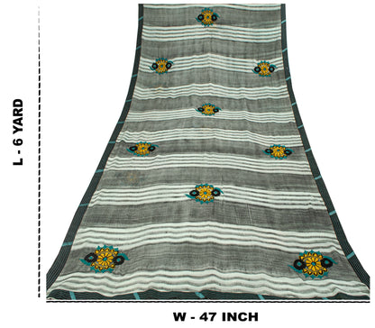 Sanskriti Vintage Embroidered-Printed Blend Georgette Saree Green Sari Fabric