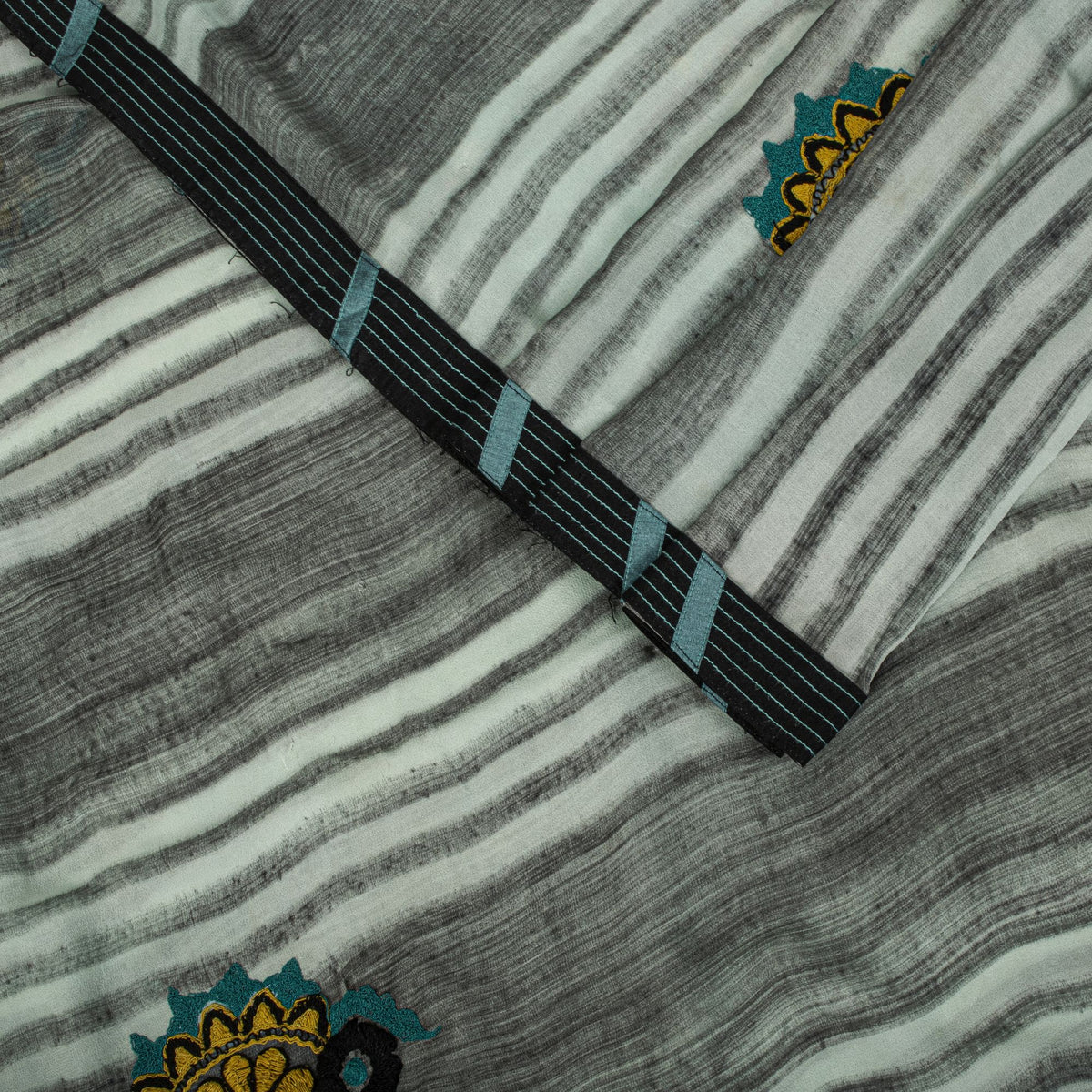 Sanskriti Vintage Embroidered-Printed Blend Georgette Saree Green Sari Fabric