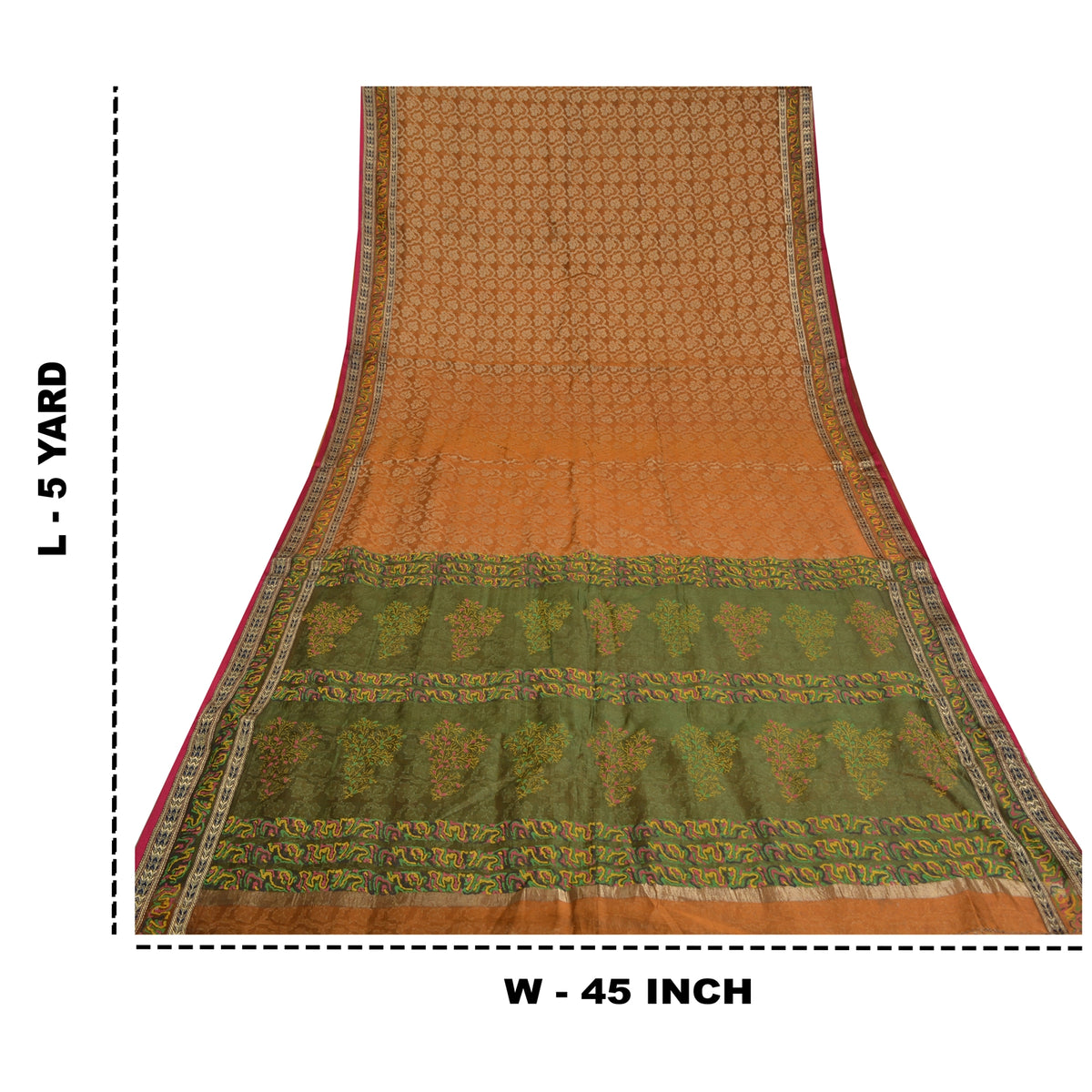 Sanskriti Vintage Jacquard Woven-Paint Pure Silk Saree Orange Sari Craft Fabric