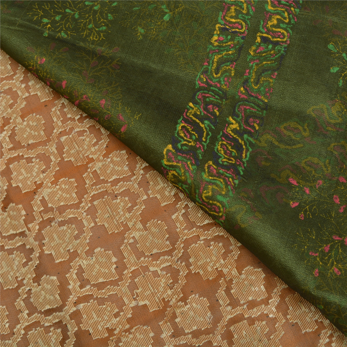 Sanskriti Vintage Jacquard Woven-Paint Pure Silk Saree Orange Sari Craft Fabric