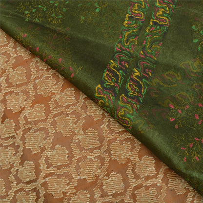 Sanskriti Vintage Jacquard Woven-Paint Pure Silk Saree Orange Sari Craft Fabric