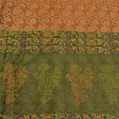 Sanskriti Vintage Jacquard Woven-Paint Pure Silk Saree Orange Sari Craft Fabric