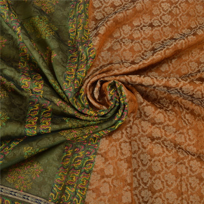 Sanskriti Vintage Jacquard Woven-Paint Pure Silk Saree Orange Sari Craft Fabric