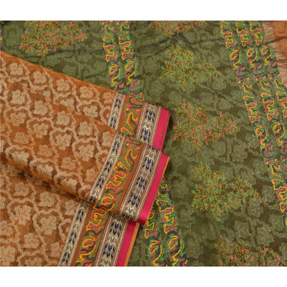 Sanskriti Vintage Jacquard Woven-Paint Pure Silk Saree Orange Sari Craft Fabric