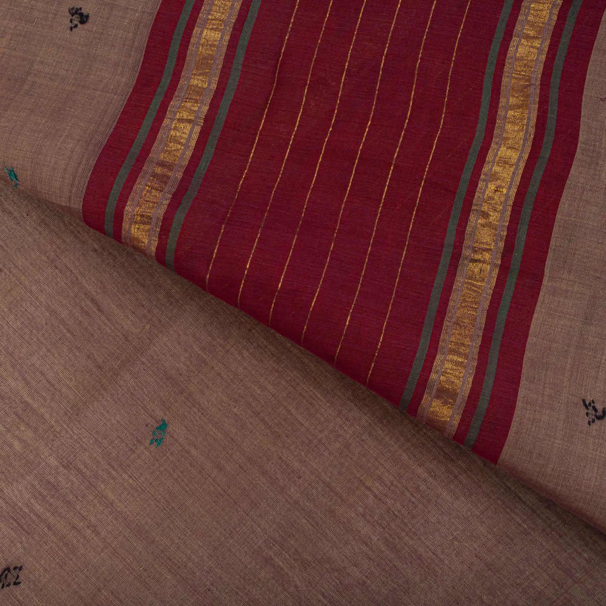 Sanskriti Vintage Maheshwari Zari Hand Woven Pure Cotton Saree Brown Sari Fabric