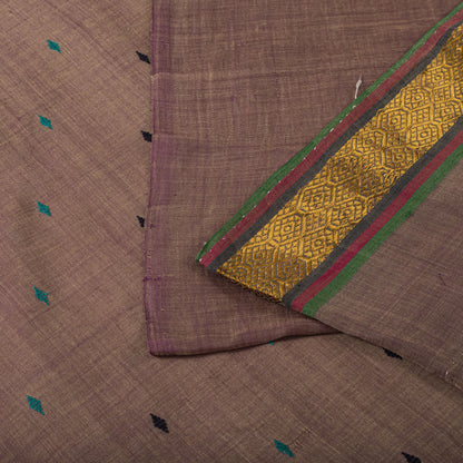 Sanskriti Vintage Maheshwari Zari Hand Woven Pure Cotton Saree Brown Sari Fabric