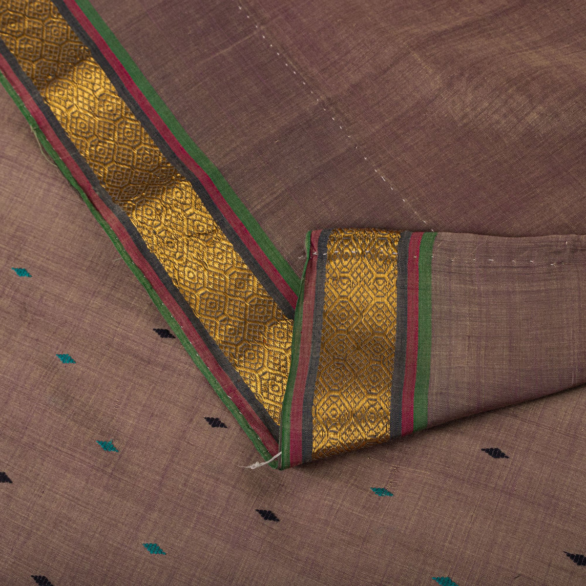 Sanskriti Vintage Maheshwari Zari Hand Woven Pure Cotton Saree Brown Sari Fabric