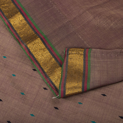 Sanskriti Vintage Maheshwari Zari Hand Woven Pure Cotton Saree Brown Sari Fabric