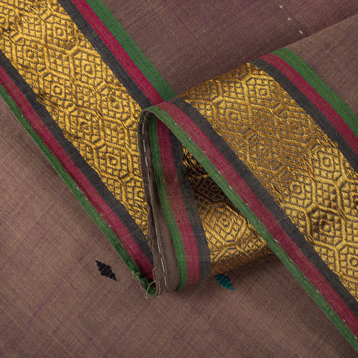 Sanskriti Vintage Maheshwari Zari Hand Woven Pure Cotton Saree Brown Sari Fabric
