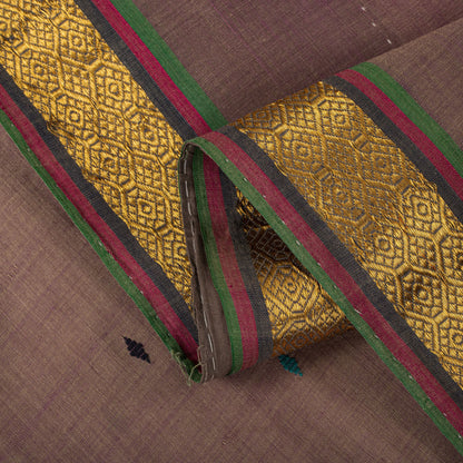 Sanskriti Vintage Maheshwari Zari Hand Woven Pure Cotton Saree Brown Sari Fabric