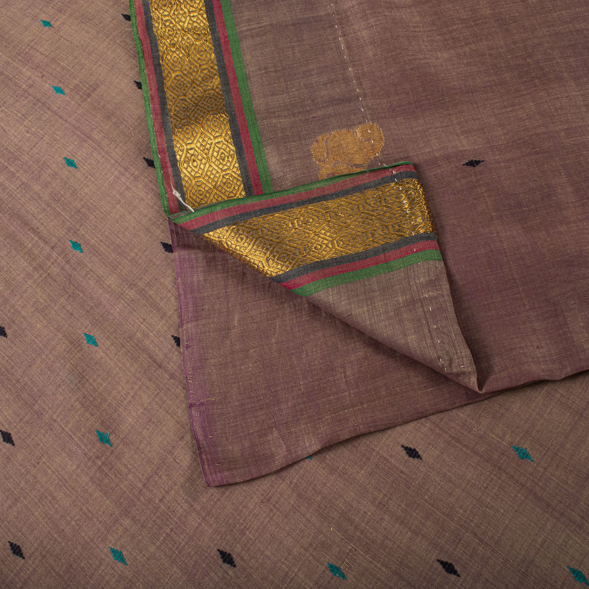 Sanskriti Vintage Maheshwari Zari Hand Woven Pure Cotton Saree Brown Sari Fabric