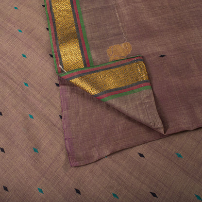 Sanskriti Vintage Maheshwari Zari Hand Woven Pure Cotton Saree Brown Sari Fabric