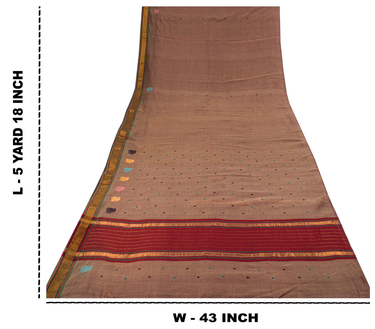 Sanskriti Vintage Maheshwari Zari Hand Woven Pure Cotton Saree Brown Sari Fabric