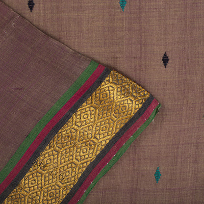 Sanskriti Vintage Maheshwari Zari Hand Woven Pure Cotton Saree Brown Sari Fabric
