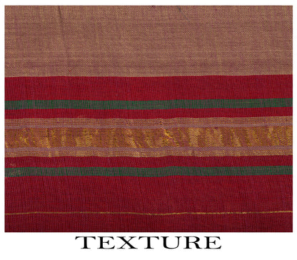 Sanskriti Vintage Maheshwari Zari Hand Woven Pure Cotton Saree Brown Sari Fabric