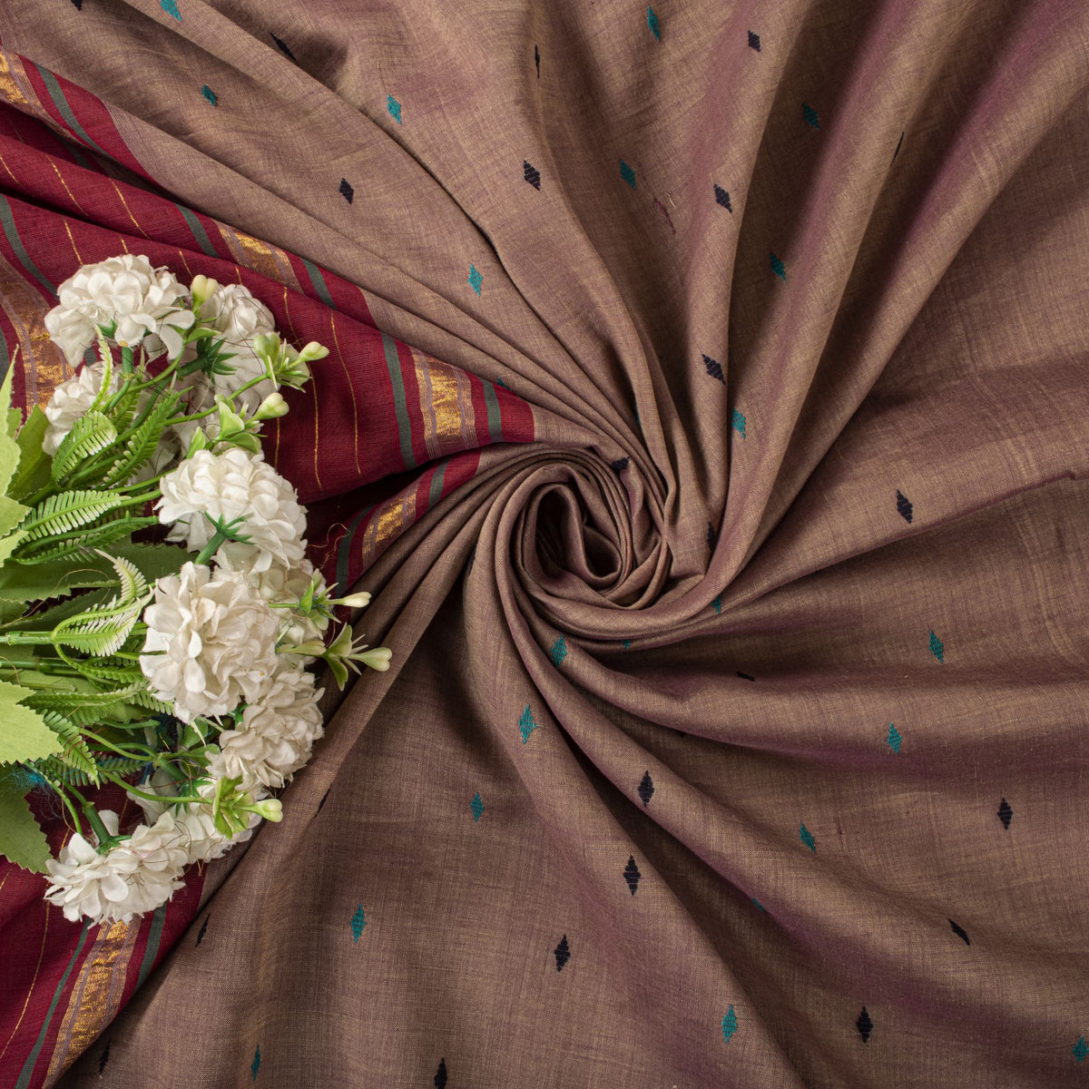 Sanskriti Vintage Maheshwari Zari Hand Woven Pure Cotton Saree Brown Sari Fabric