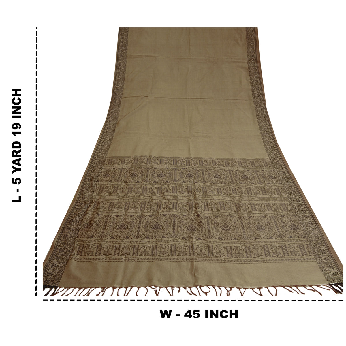 Sanskriti Vintage Baluchari Woven Cotton Silk Saree Brown Bengal Sari 5Yd Fabric