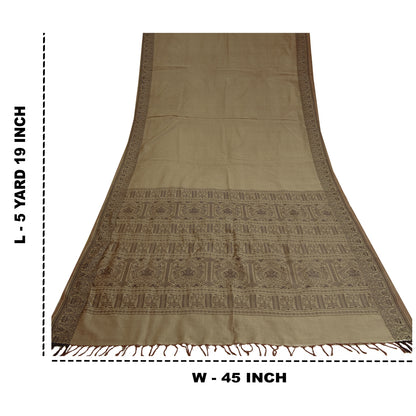 Sanskriti Vintage Baluchari Woven Cotton Silk Saree Brown Bengal Sari 5Yd Fabric