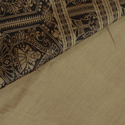 Sanskriti Vintage Baluchari Woven Cotton Silk Saree Brown Bengal Sari 5Yd Fabric