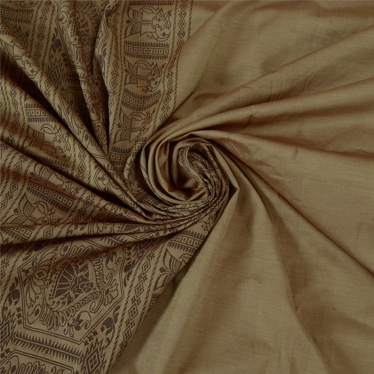 Sanskriti Vintage Baluchari Woven Cotton Silk Saree Brown Bengal Sari 5Yd Fabric
