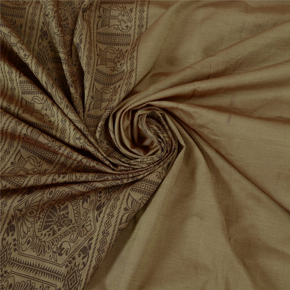 Sanskriti Vintage Baluchari Woven Cotton Silk Saree Brown Bengal Sari 5Yd Fabric