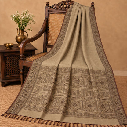 Sanskriti Vintage Baluchari Woven Cotton Silk Saree Brown Bengal Sari 5Yd Fabric