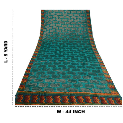 Sanskriti Vintage Zari Woven Paisley Blue Sarees Pure Georgette Silk Sari Fabric