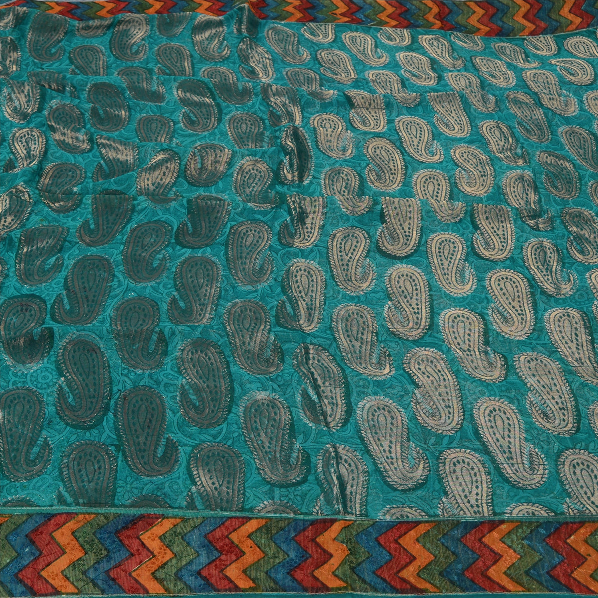 Sanskriti Vintage Zari Woven Paisley Blue Sarees Pure Georgette Silk Sari Fabric