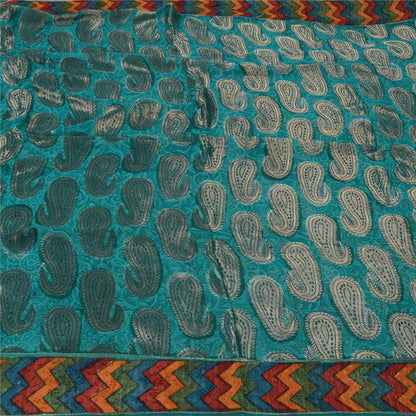 Sanskriti Vintage Zari Woven Paisley Blue Sarees Pure Georgette Silk Sari Fabric