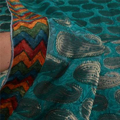 Sanskriti Vintage Zari Woven Paisley Blue Sarees Pure Georgette Silk Sari Fabric