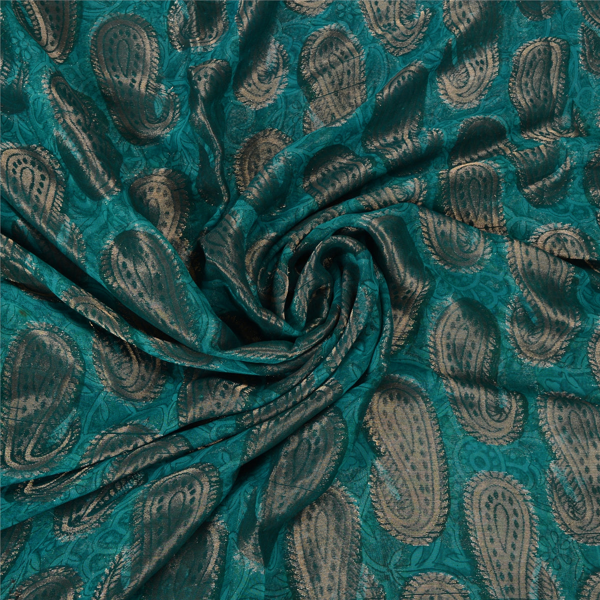 Sanskriti Vintage Zari Woven Paisley Blue Sarees Pure Georgette Silk Sari Fabric