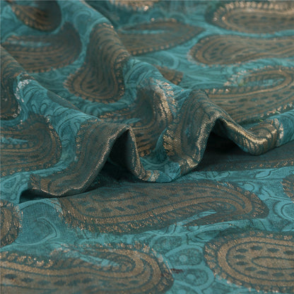 Sanskriti Vintage Zari Woven Paisley Blue Sarees Pure Georgette Silk Sari Fabric