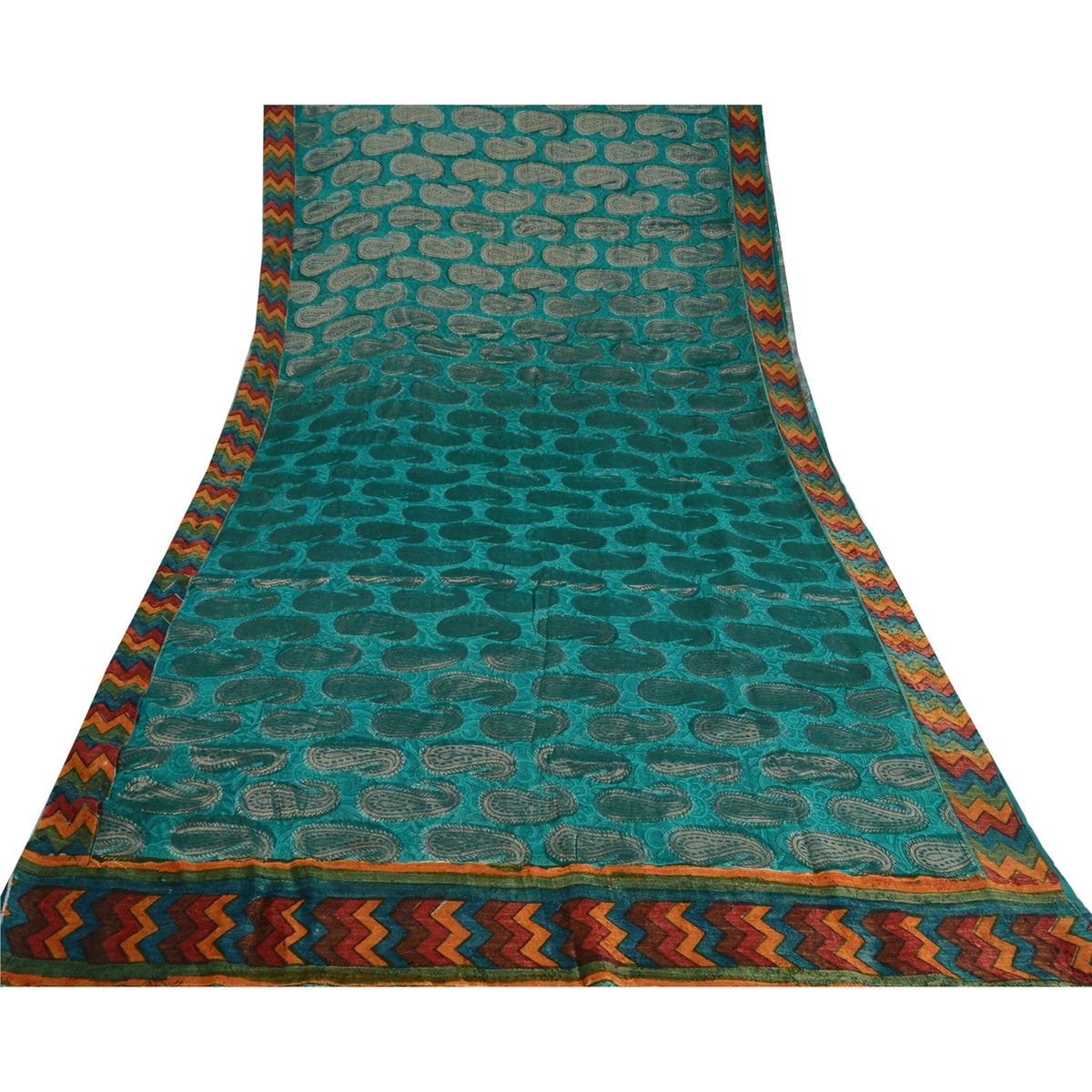 Sanskriti Vintage Zari Woven Paisley Blue Sarees Pure Georgette Silk Sari Fabric