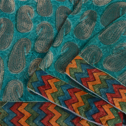 Sanskriti Vintage Zari Woven Paisley Blue Sarees Pure Georgette Silk Sari Fabric