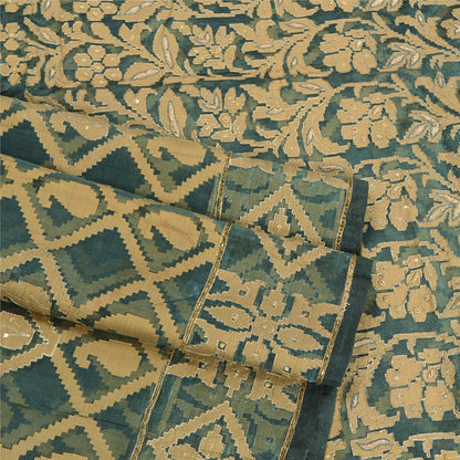 Sanskriti Vintage Grey Sarees Pure Organza Silk Hand Beaded Woven Sari Sustainable Fabric