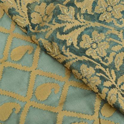 Sanskriti Vintage Grey Sarees Pure Organza Silk Hand Beaded Woven Sari Sustainable Fabric