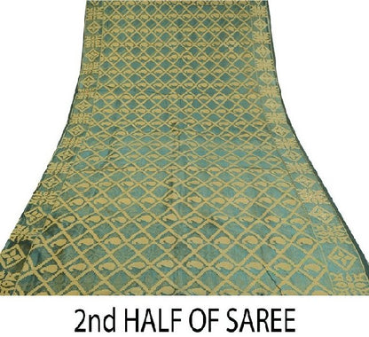 Sanskriti Vintage Grey Sarees Pure Organza Silk Hand Beaded Woven Sari Sustainable Fabric