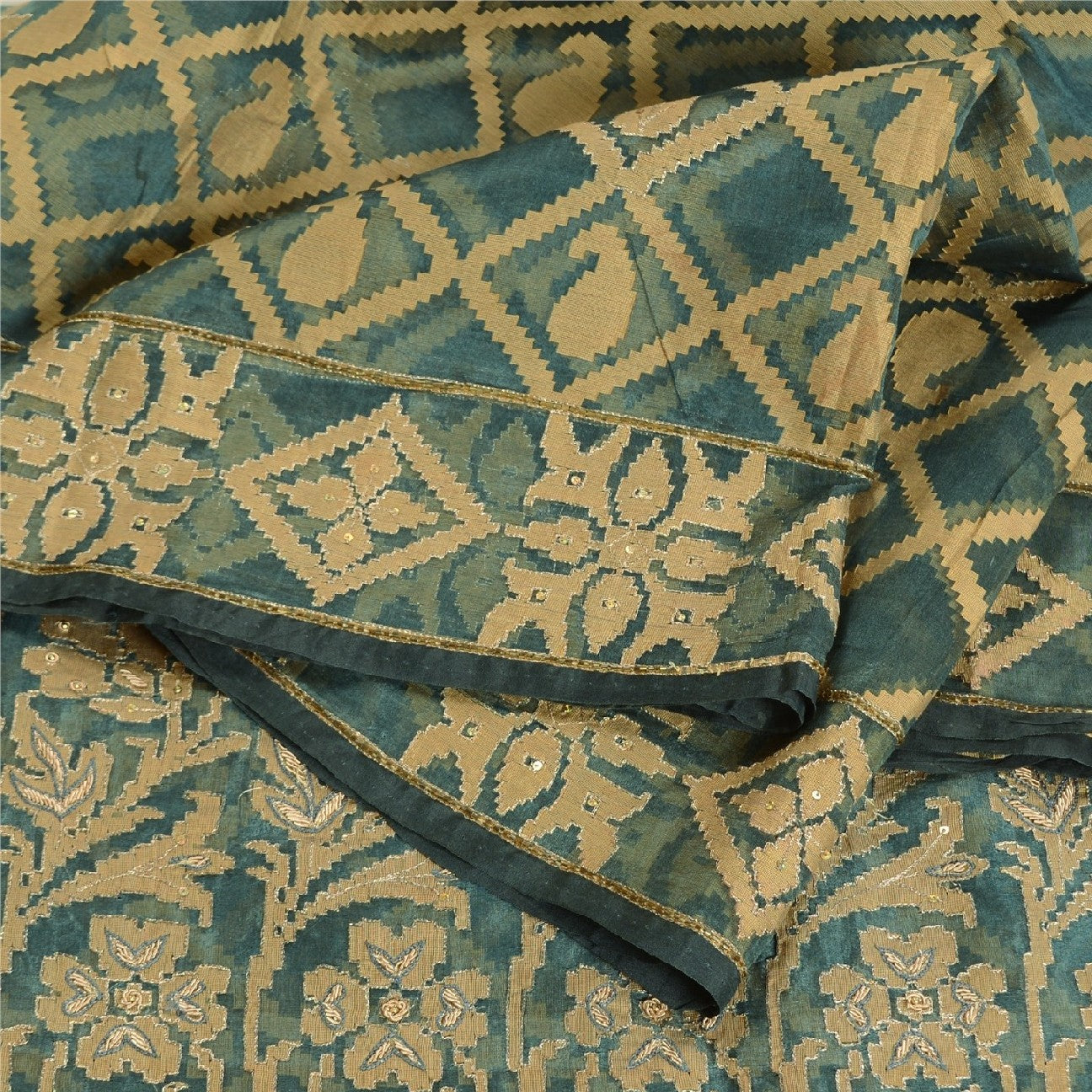 Sanskriti Vintage Grey Sarees Pure Organza Silk Hand Beaded Woven Sari Sustainable Fabric