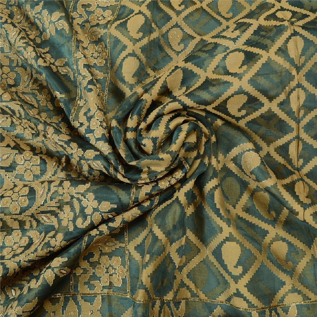 Sanskriti Vintage Grey Sarees Pure Organza Silk Hand Beaded Woven Sari Sustainable Fabric