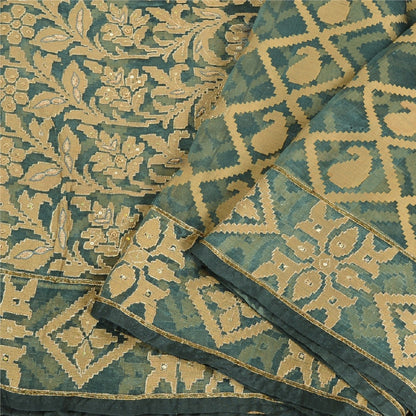 Sanskriti Vintage Grey Sarees Pure Organza Silk Hand Beaded Woven Sari Sustainable Fabric