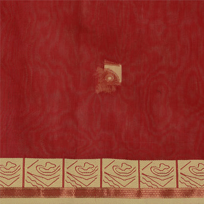 Sanskriti Vintage Jacquard Woven Pure Silk Saree Red Sari Premium Craft Fabric