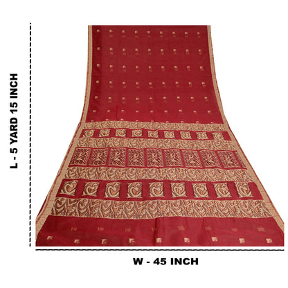 Sanskriti Vintage Jacquard Woven Pure Silk Saree Red Sari Premium Craft Fabric
