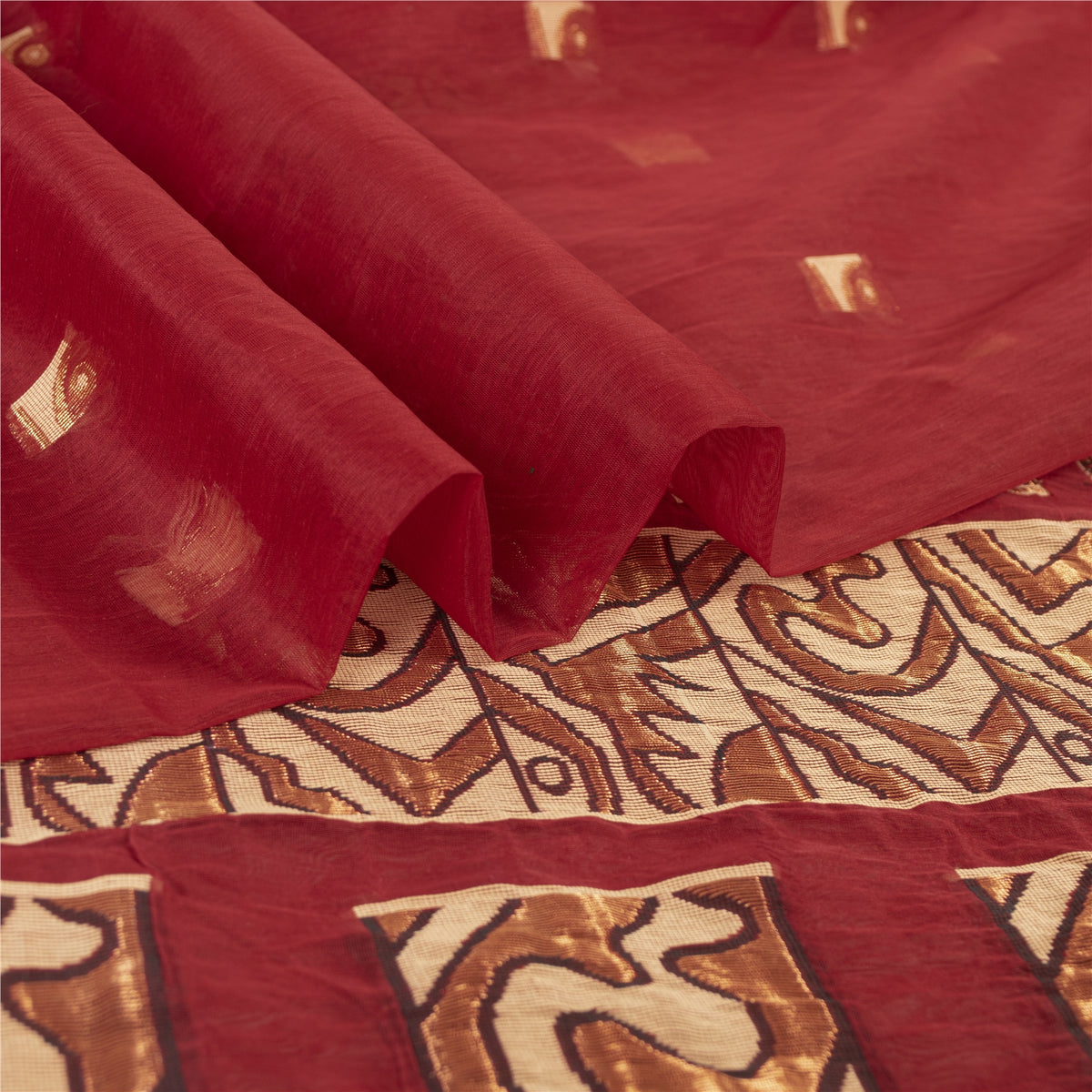 Sanskriti Vintage Jacquard Woven Pure Silk Saree Red Sari Premium Craft Fabric